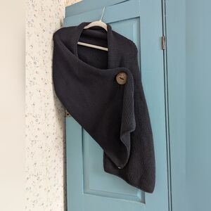 🖤 Pure Handknit All Cotton 3 large button Shawl Poncho Wrap Lagenlook